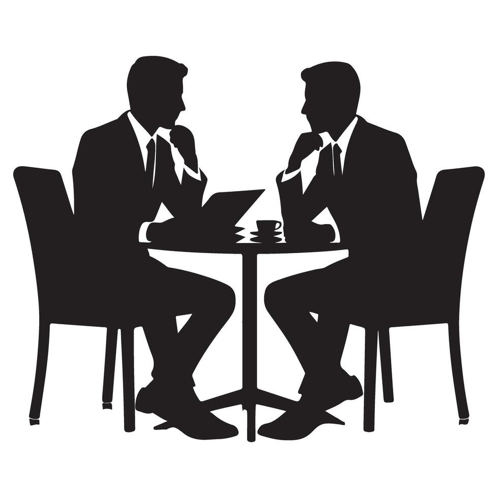 Silhouette Two Businessmen Meeting Table Discussion Illustration Art vector