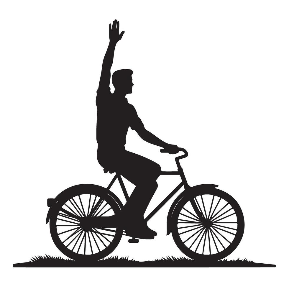 Bicycle Silhouette Man Waving Hand Illustration for Fun Design vector