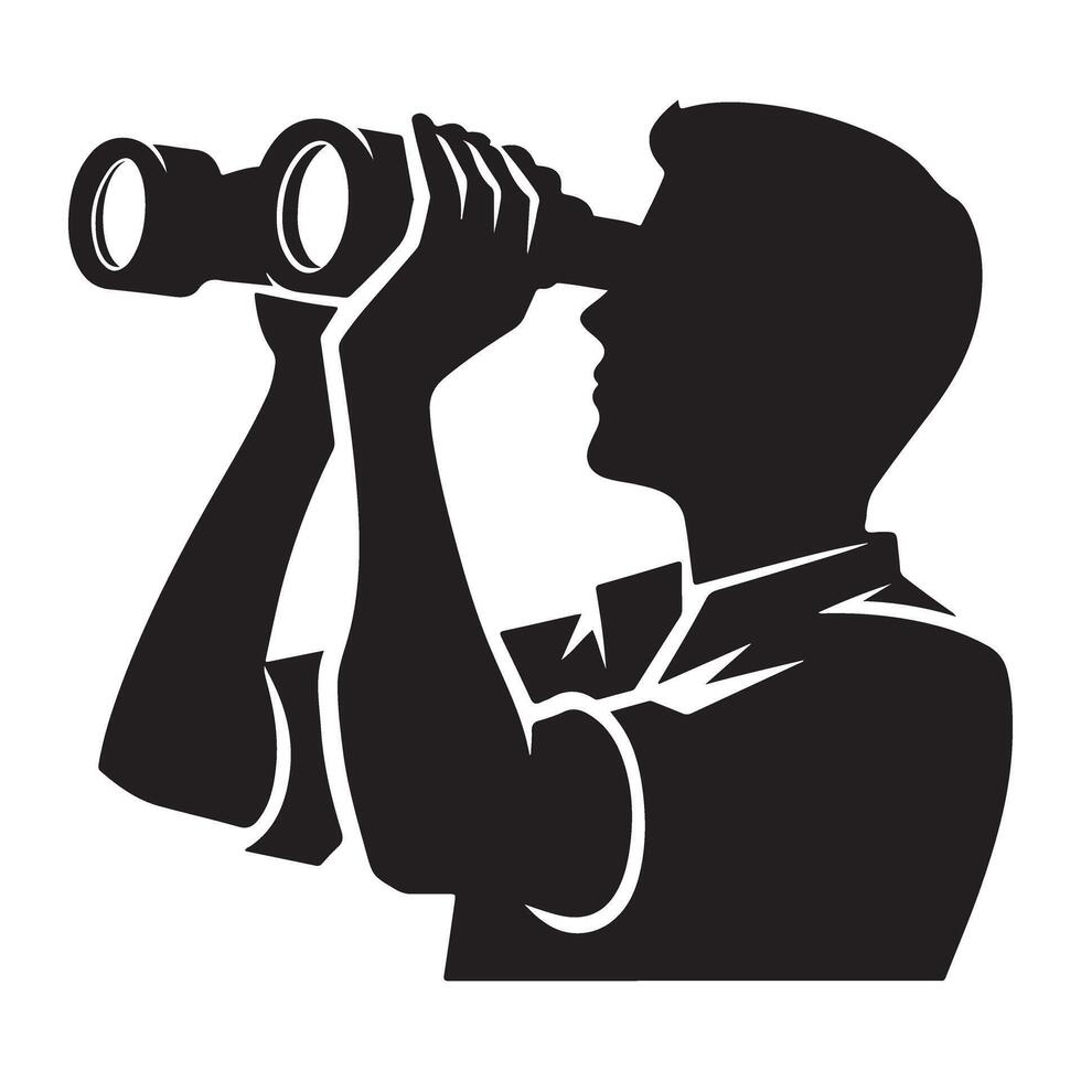 Man With Binoculars Silhouette Looking into the Distance vector