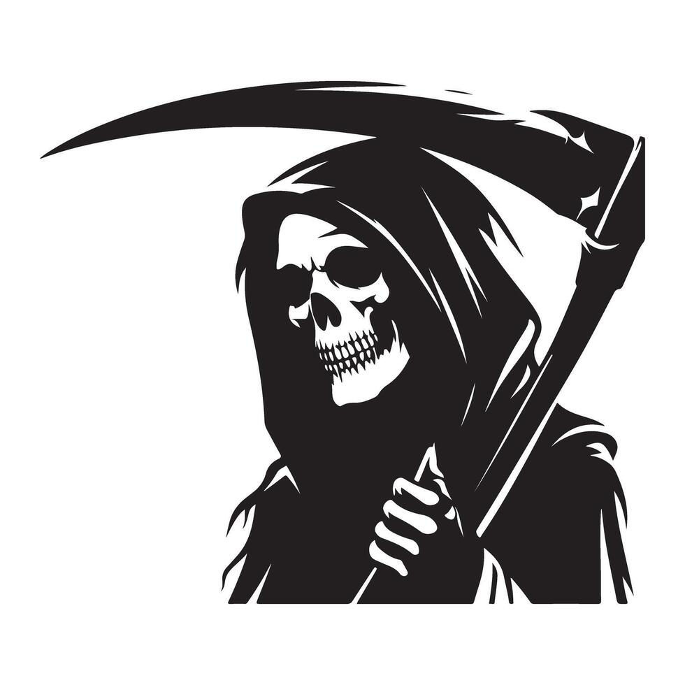 Silhouette grim reaper holding scythe symbol of death and mortality vector