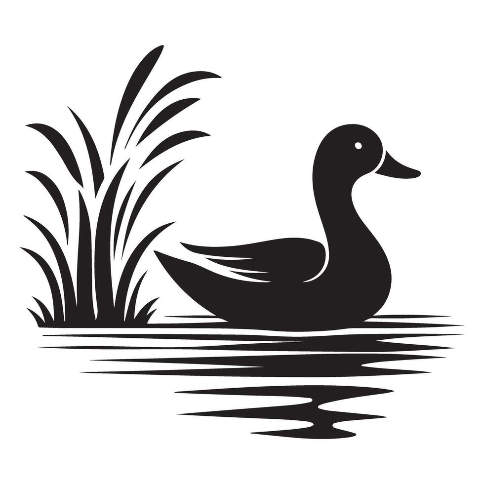 Simple Duck Pond Black Silhouette Art Illustration Design vector