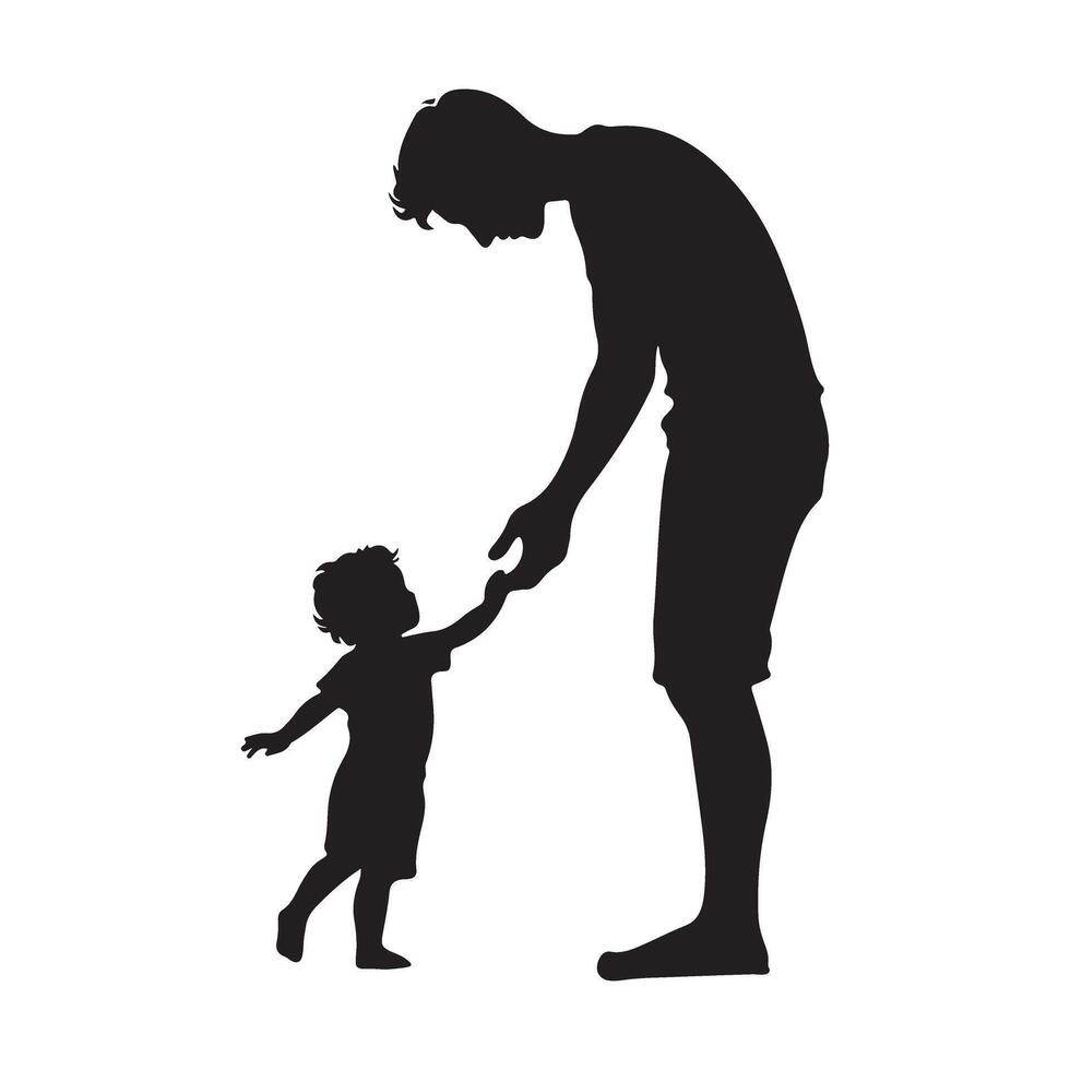 Silhouette of Father and Child Holding Hands Illustration vector