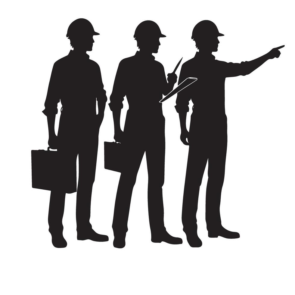 Construction workers silhouette illustration for engineering project planning vector