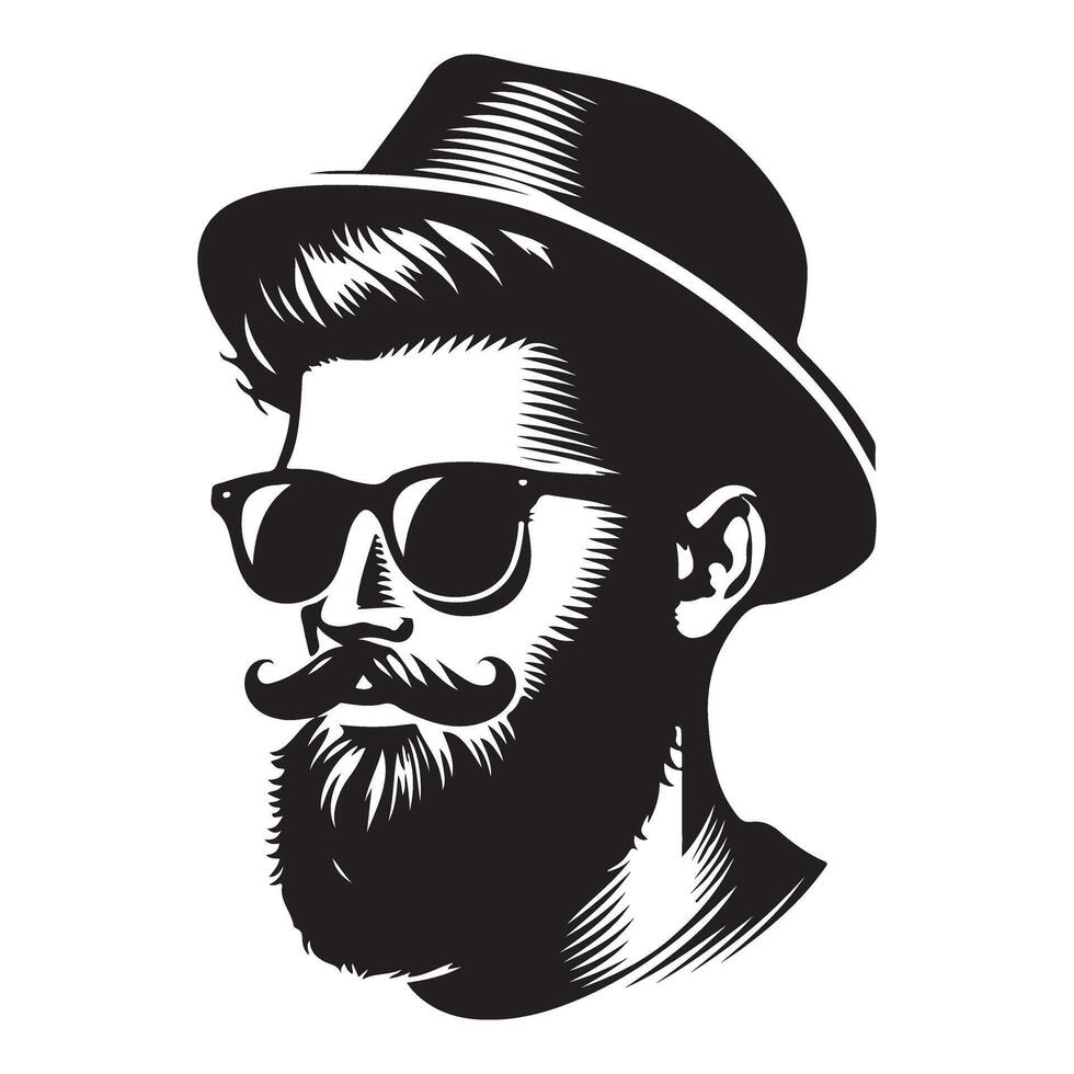 Stylish Silhouette Man With Hat and Beard Portrait Design vector