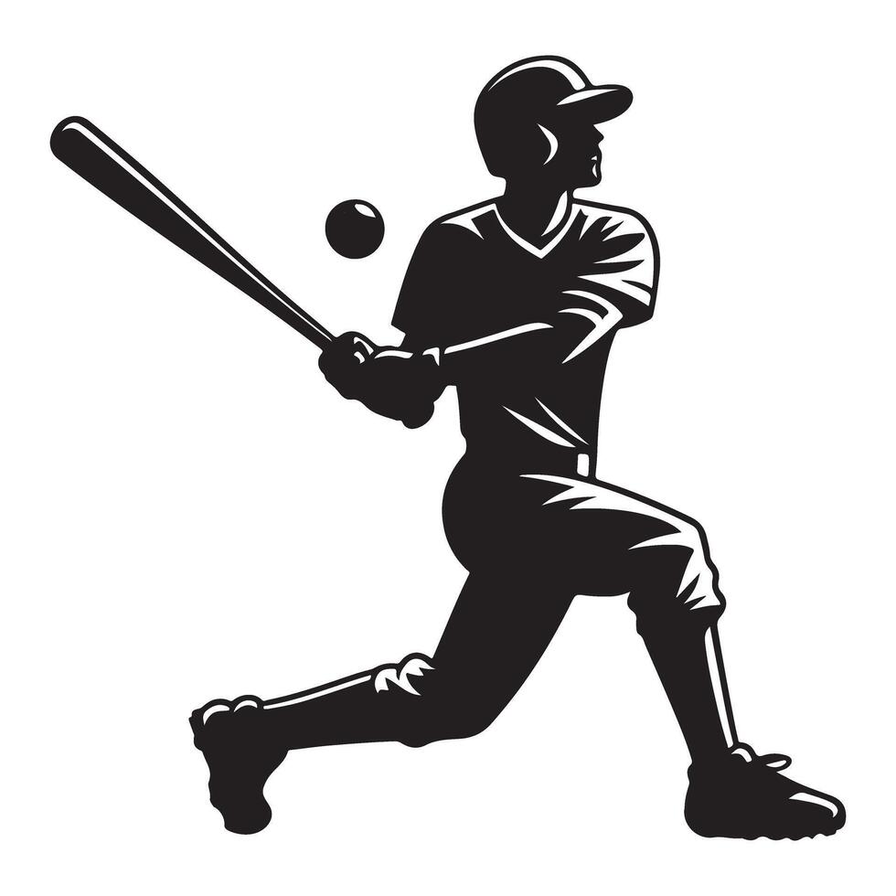 Baseball player silhouette swinging bat with intense focus and power vector