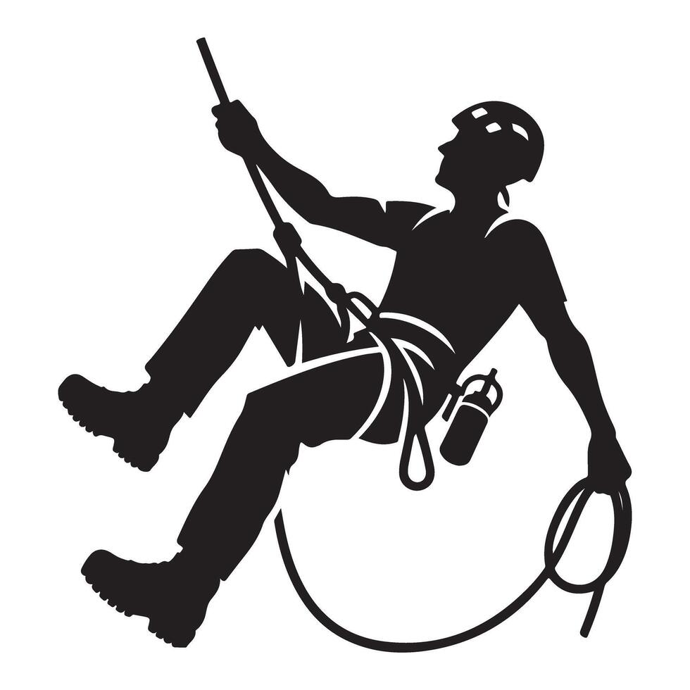 Silhouette Adventurous Rock Climber Descending Extreme Sport Art vector