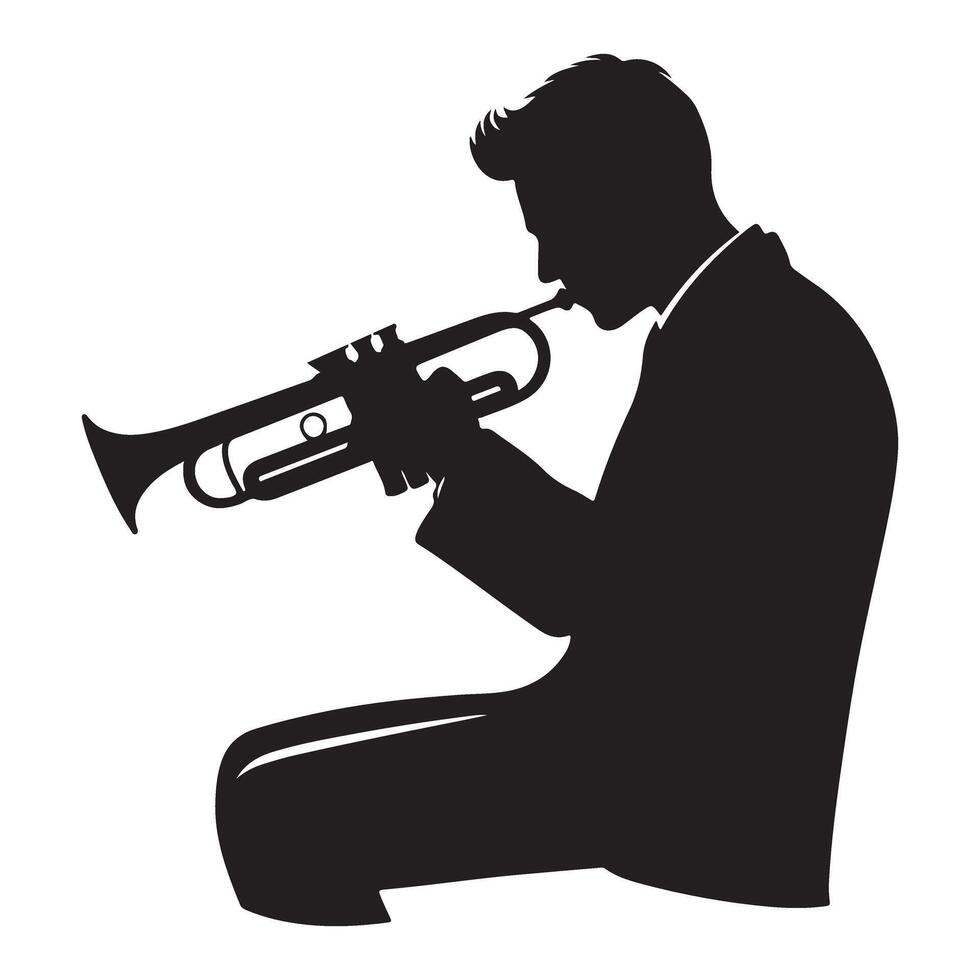Trumpet Player Silhouette Illustration Jazz Music Performance Art vector