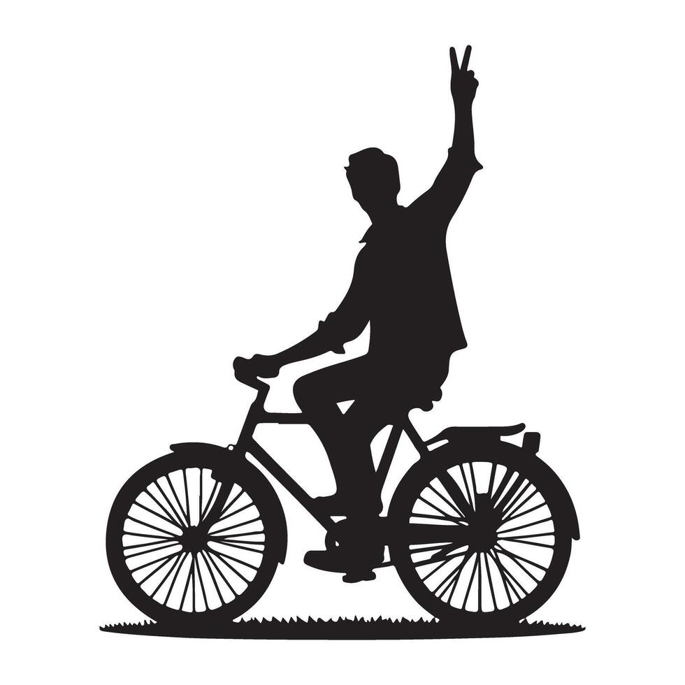 Silhouette Man Riding a Bicycle Illustration for Outdoor Activities vector