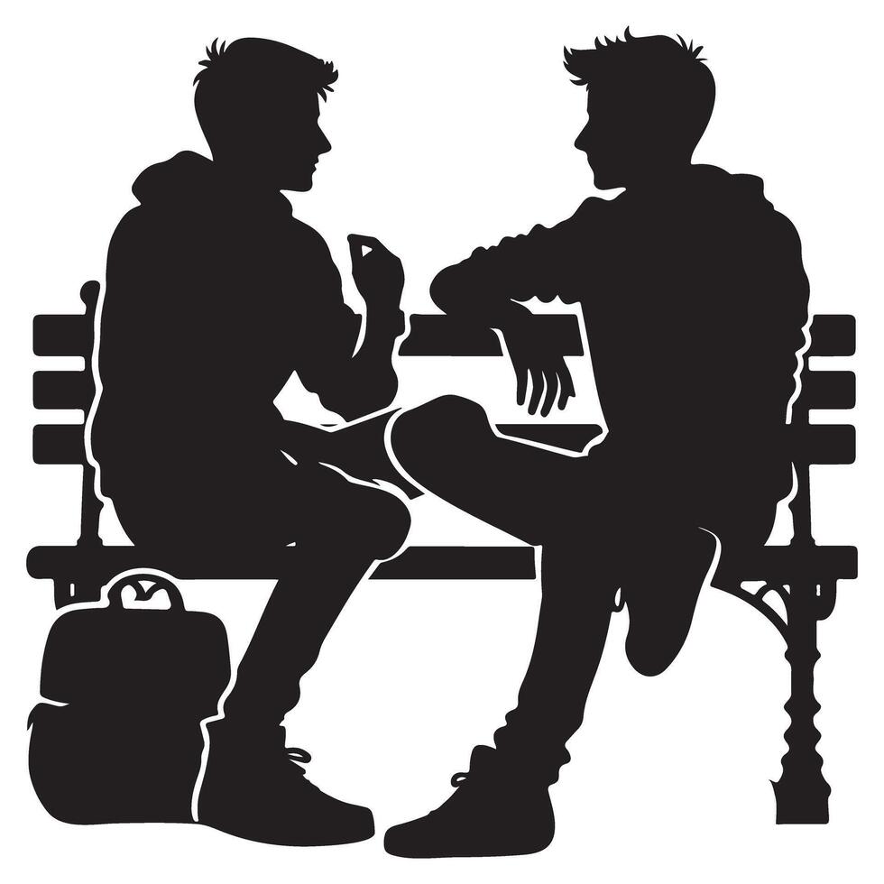 Silhouette Illustration of Two Young Men on Bench vector