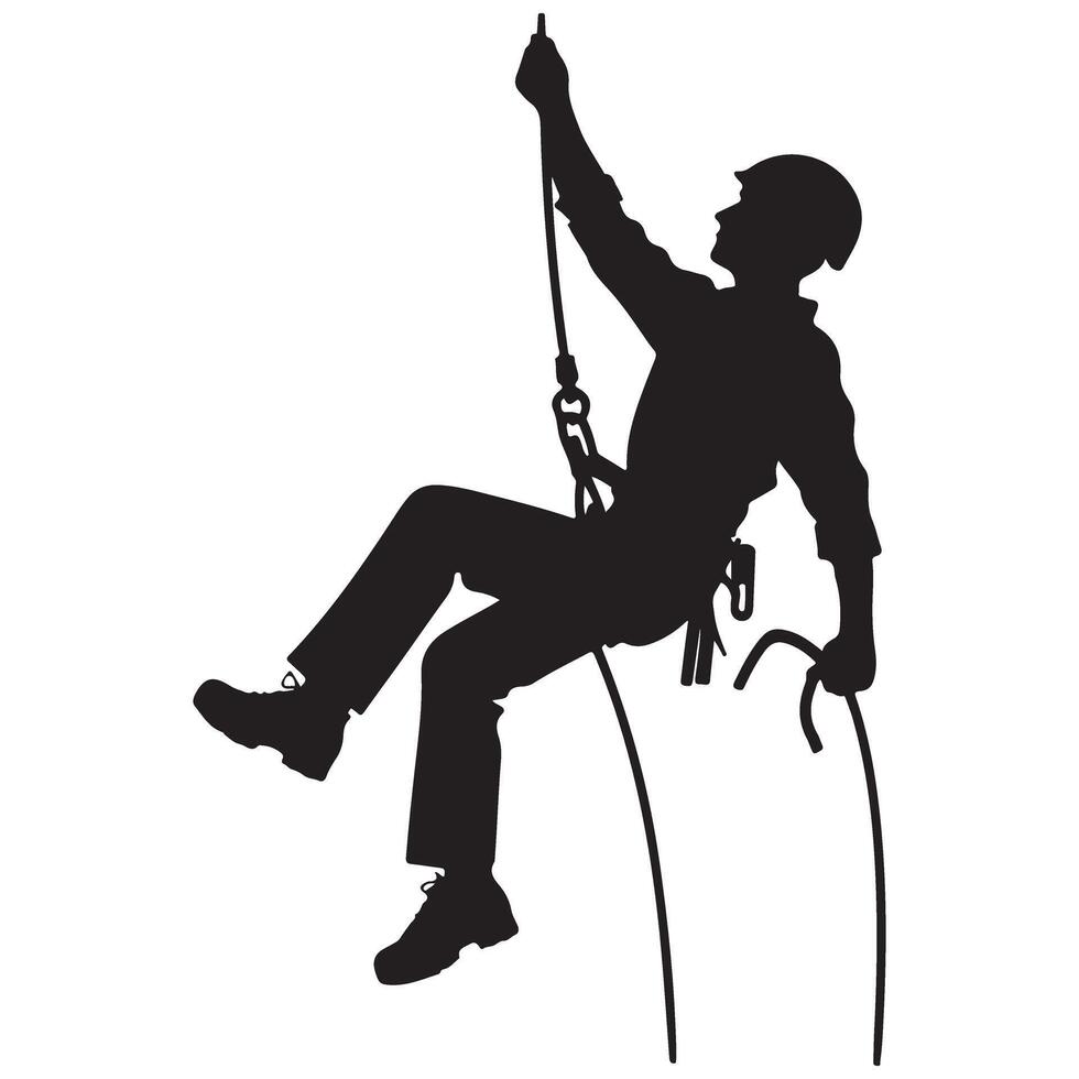 Silhouette of Person Rappelling Down A Cliff Face Illustration vector