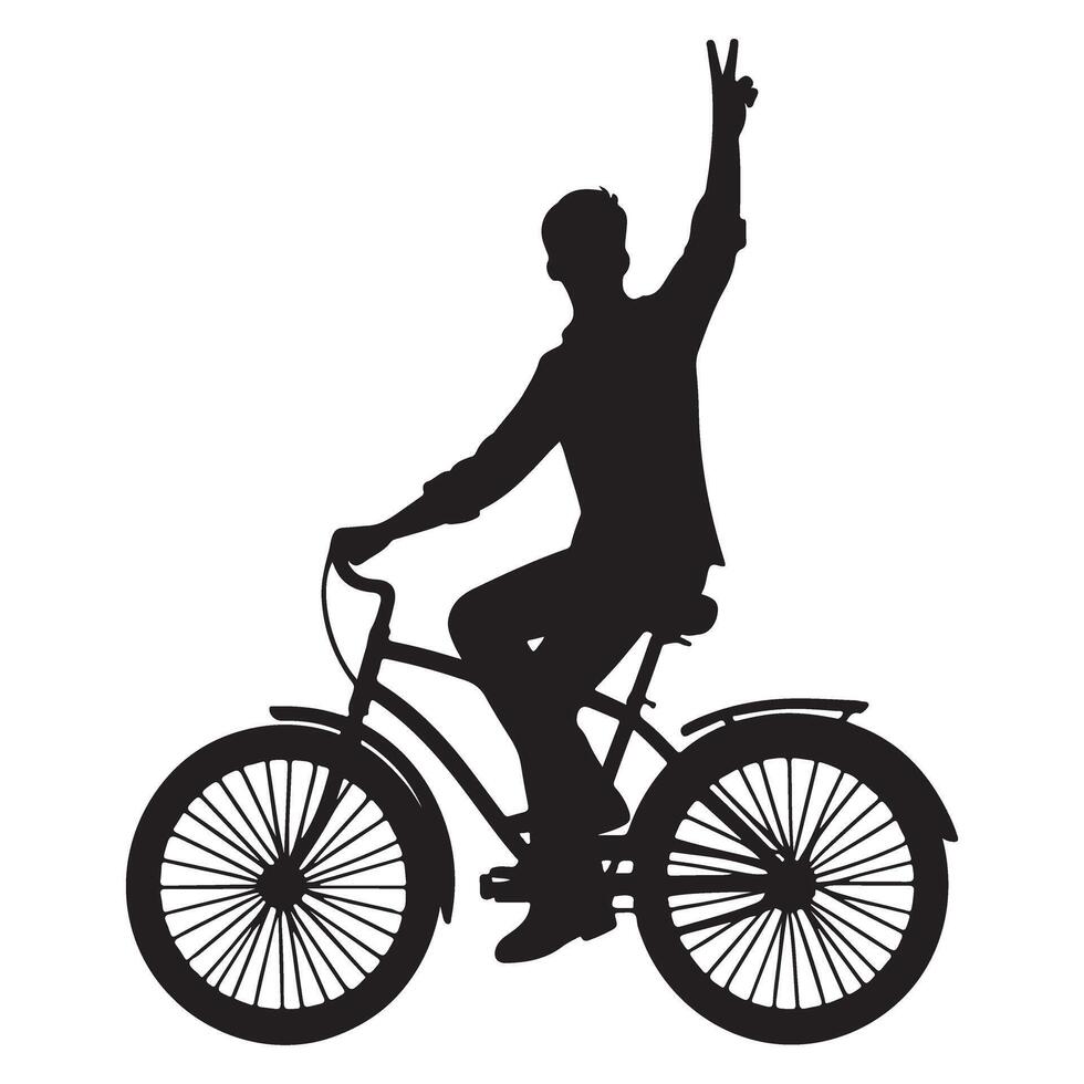 Silhouette Man Riding Bicycle with Peace Sign Illustration vector