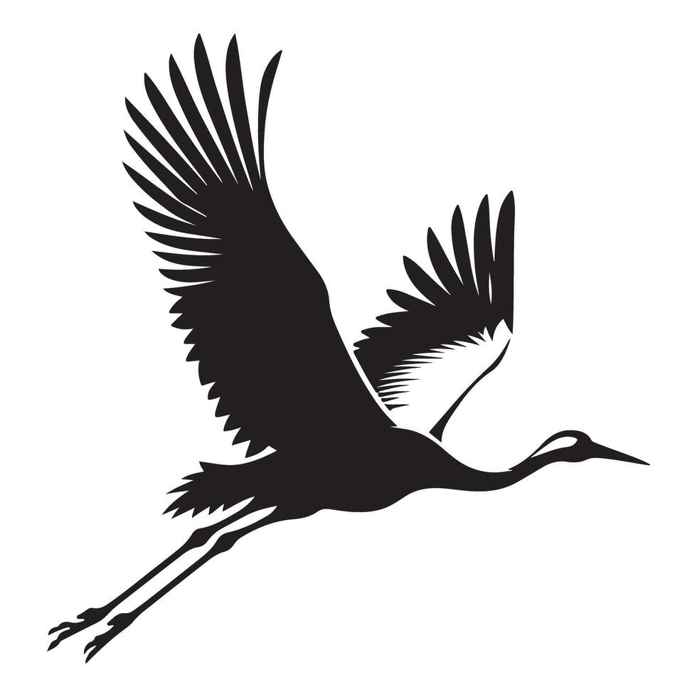 Elegant Flying Crane Silhouette Bird Illustration Design vector