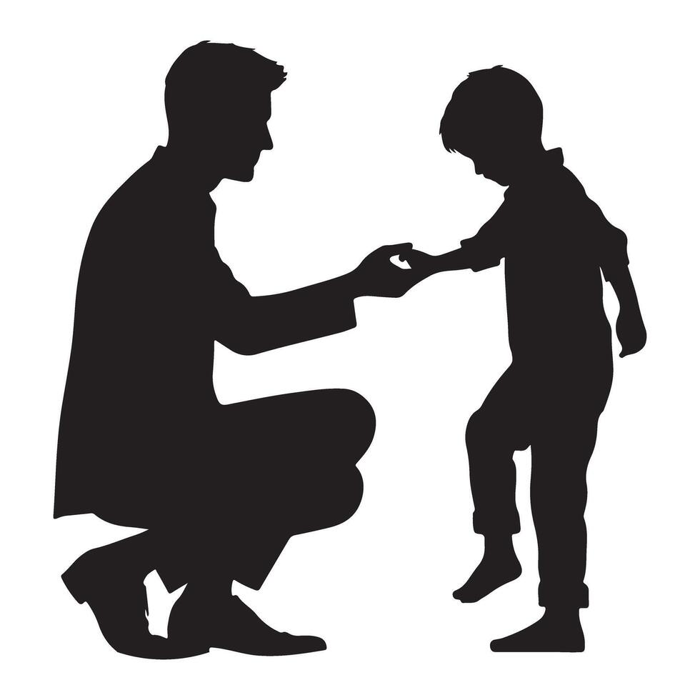 Silhouette Father Helping His Child Take First Steps Illustration vector