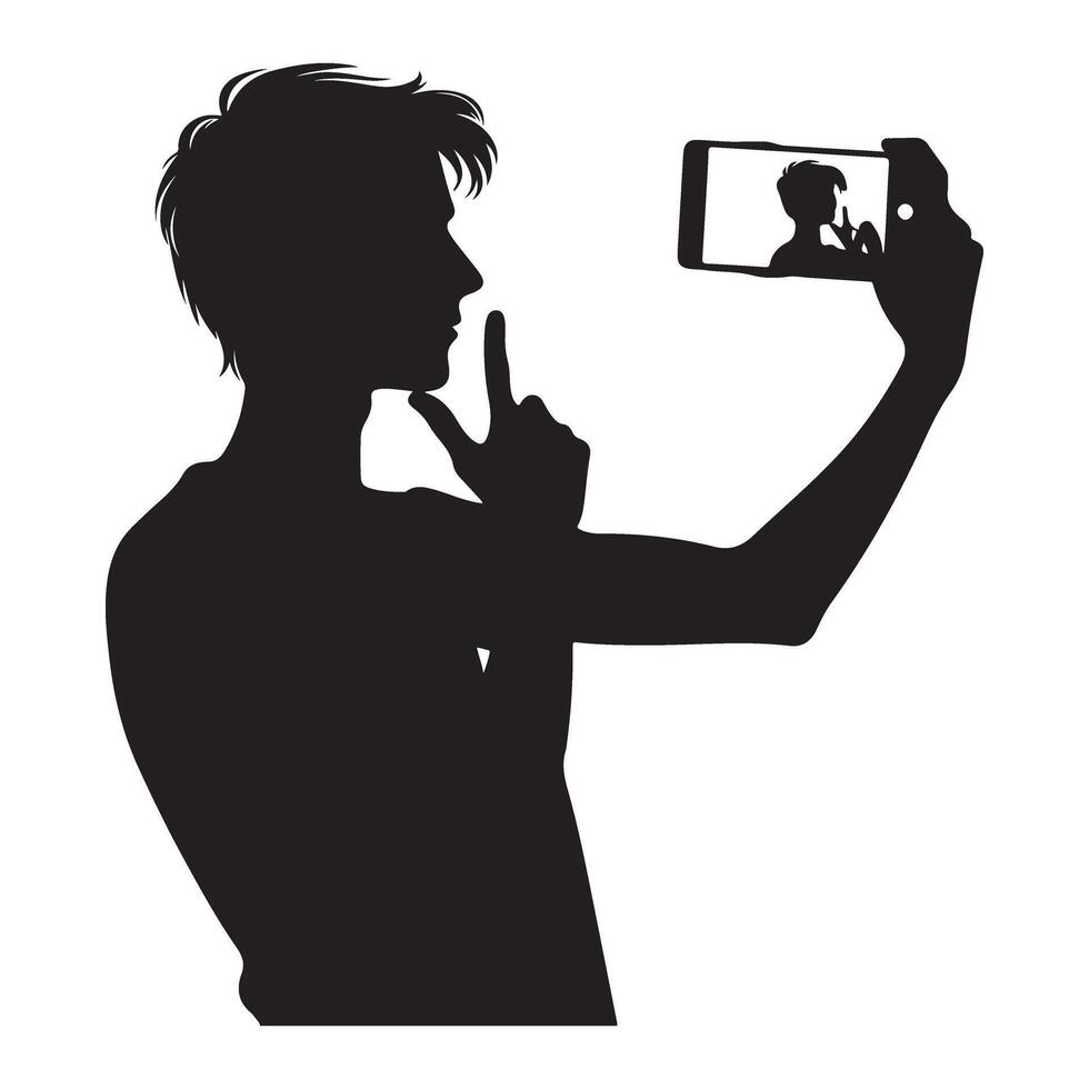 Silhouette of a Guy Taking Selfie with Mobile Phone Art vector