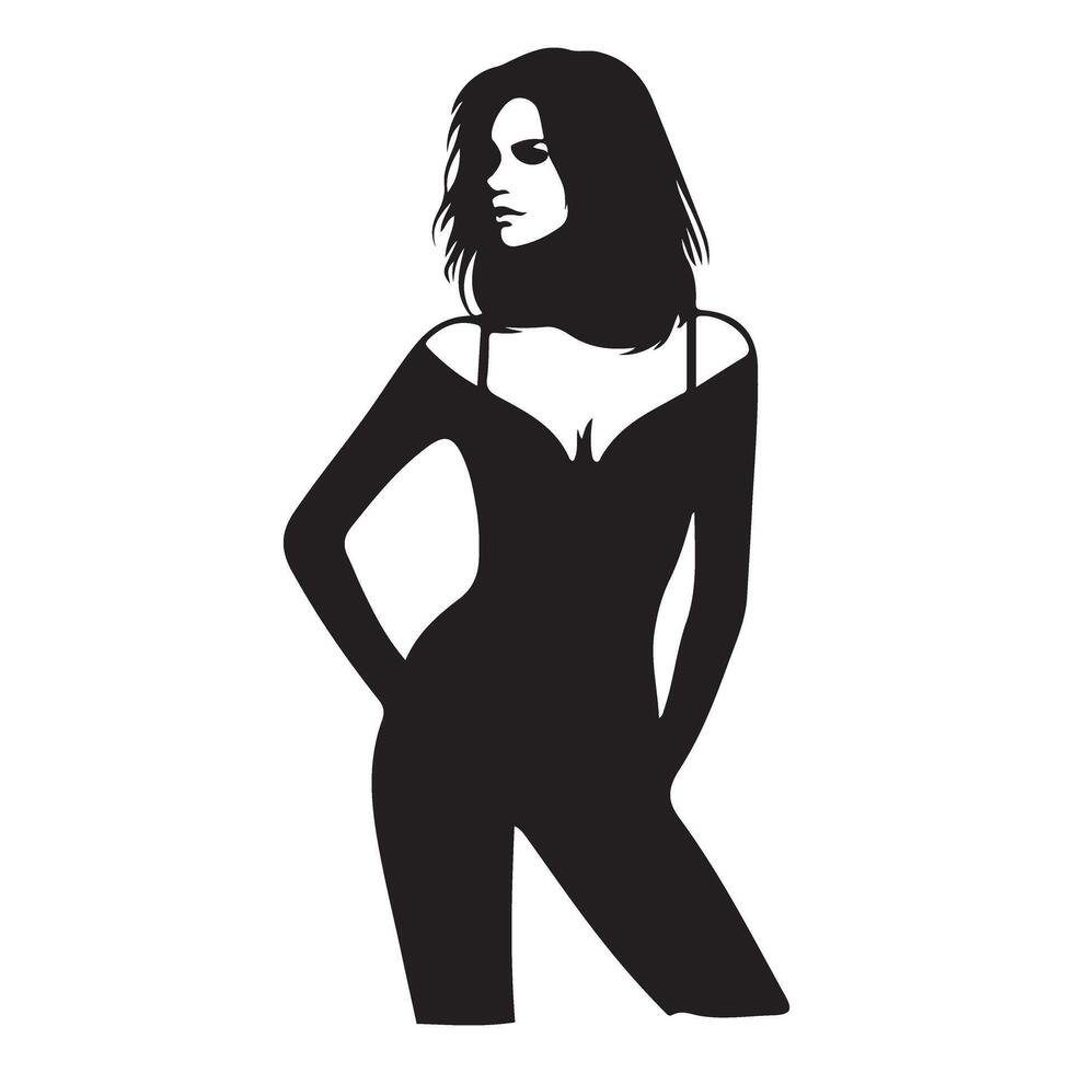 Stylish Female Silhouette in Jumpsuit Art Graphic Design vector