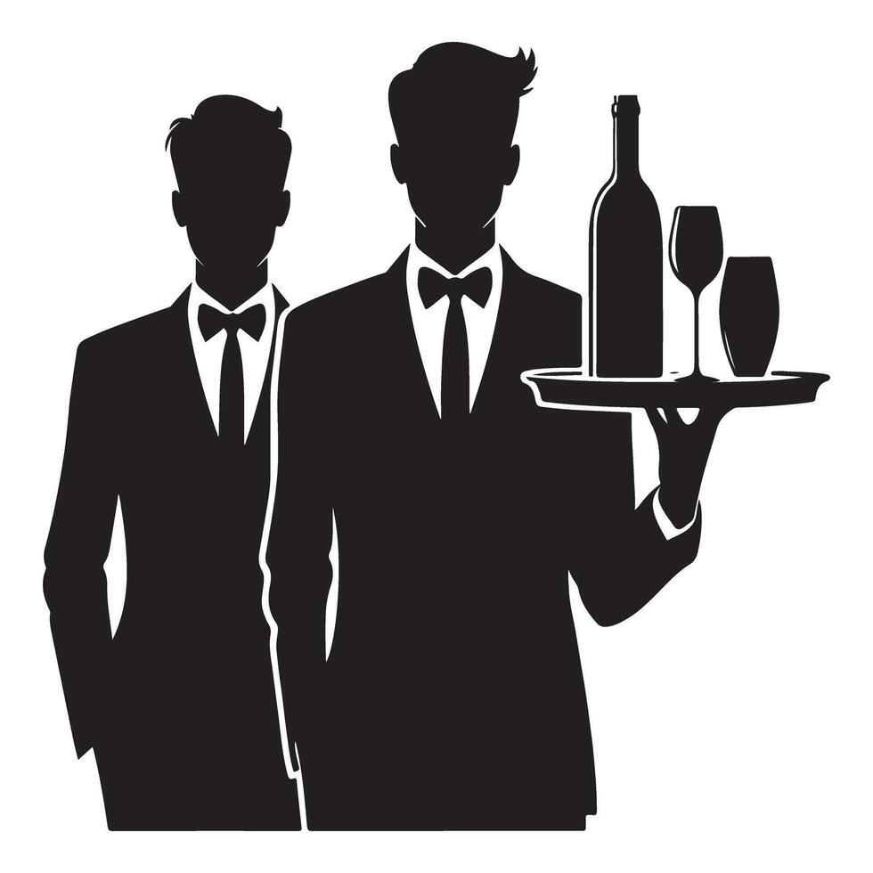 Elegant Waiters Silhouette Illustration for Hospitality Design Projects vector