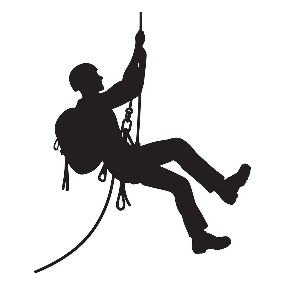 Silhouette Illustration Man Rappelling Down A Cliff An Adventure Activity vector