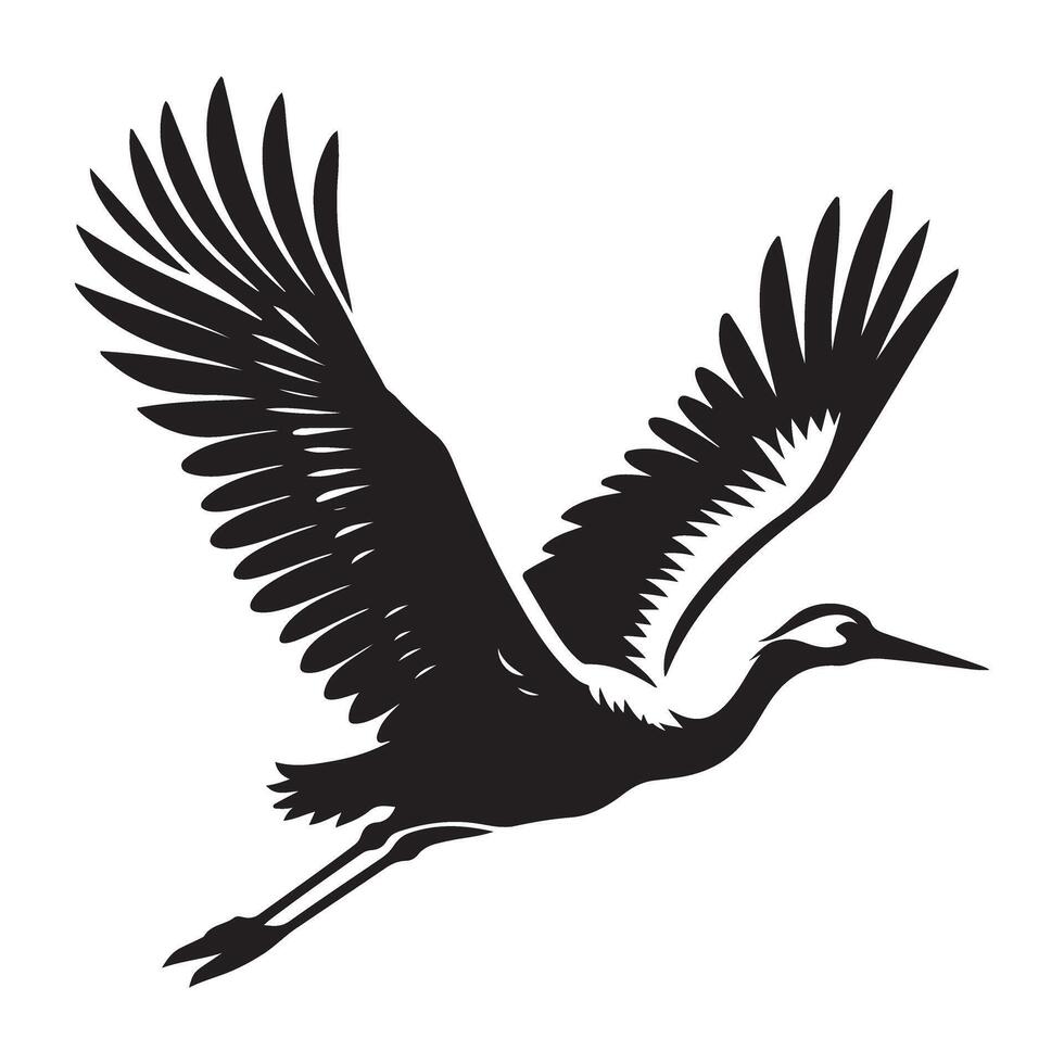 Elegant Crane Silhouette Flying Illustration Design for Print vector