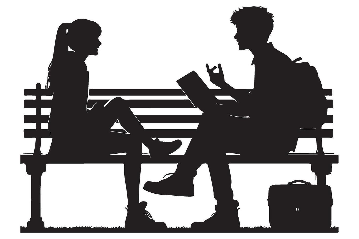 Silhouette students talking art illustration on park bench vector