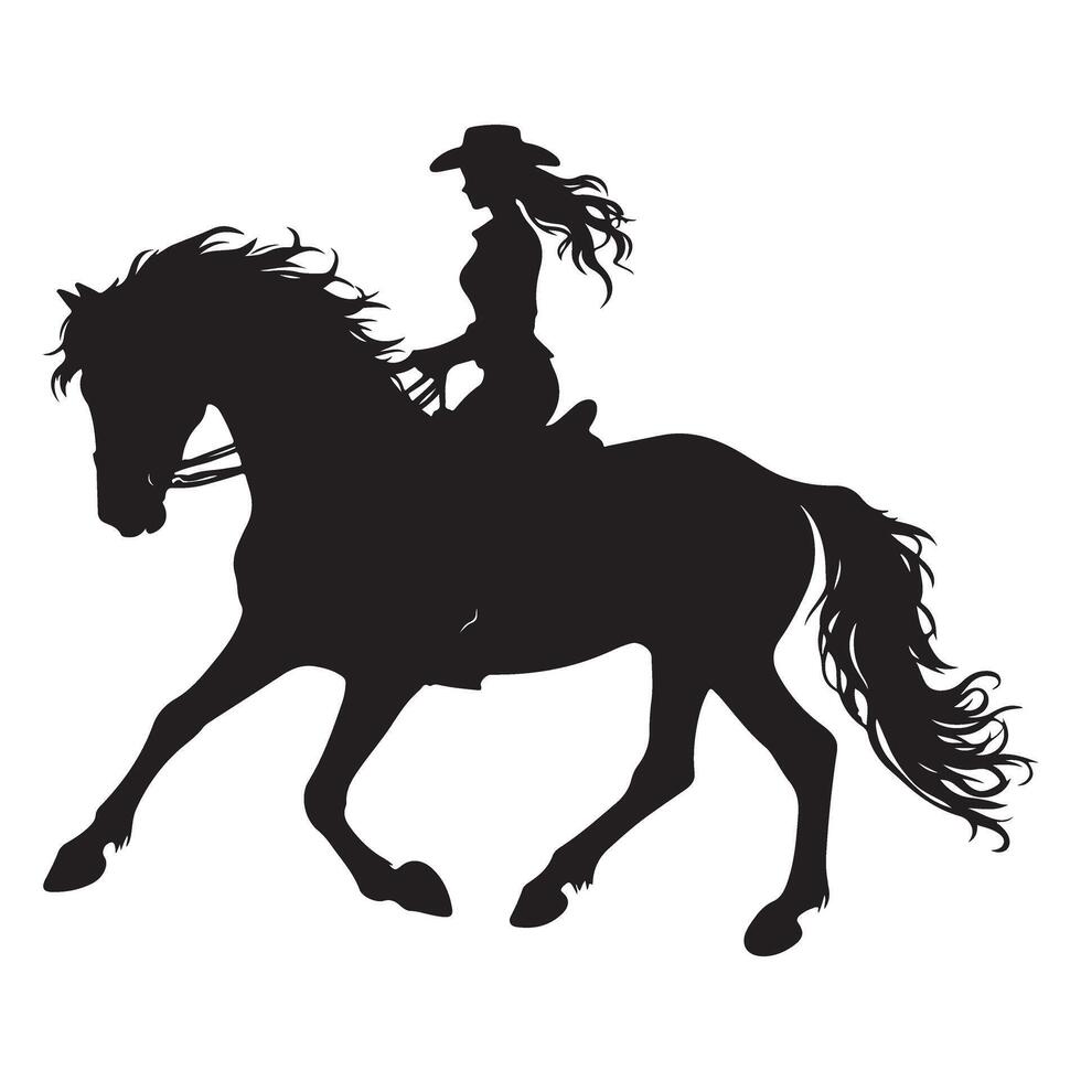Cowgirl riding horse silhouette illustration for western theme design vector