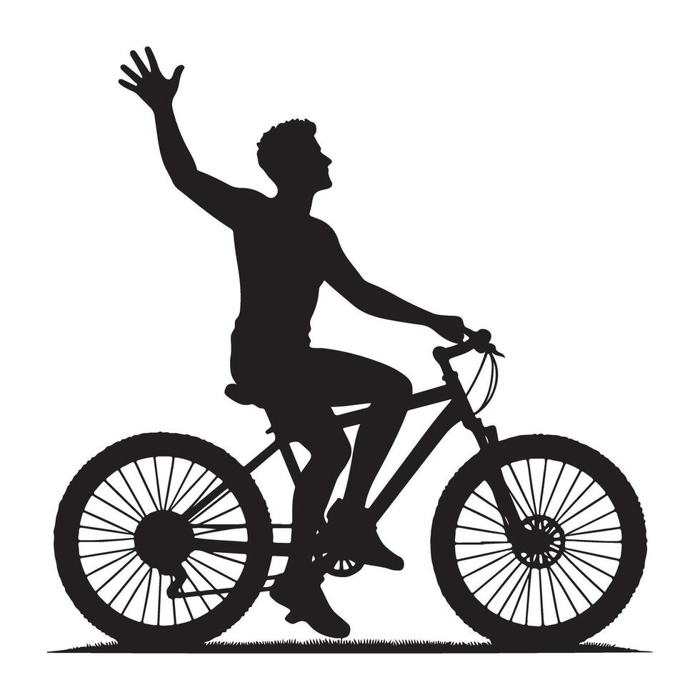 Enthusiastic cyclist waving hand silhouette illustration artwork vector