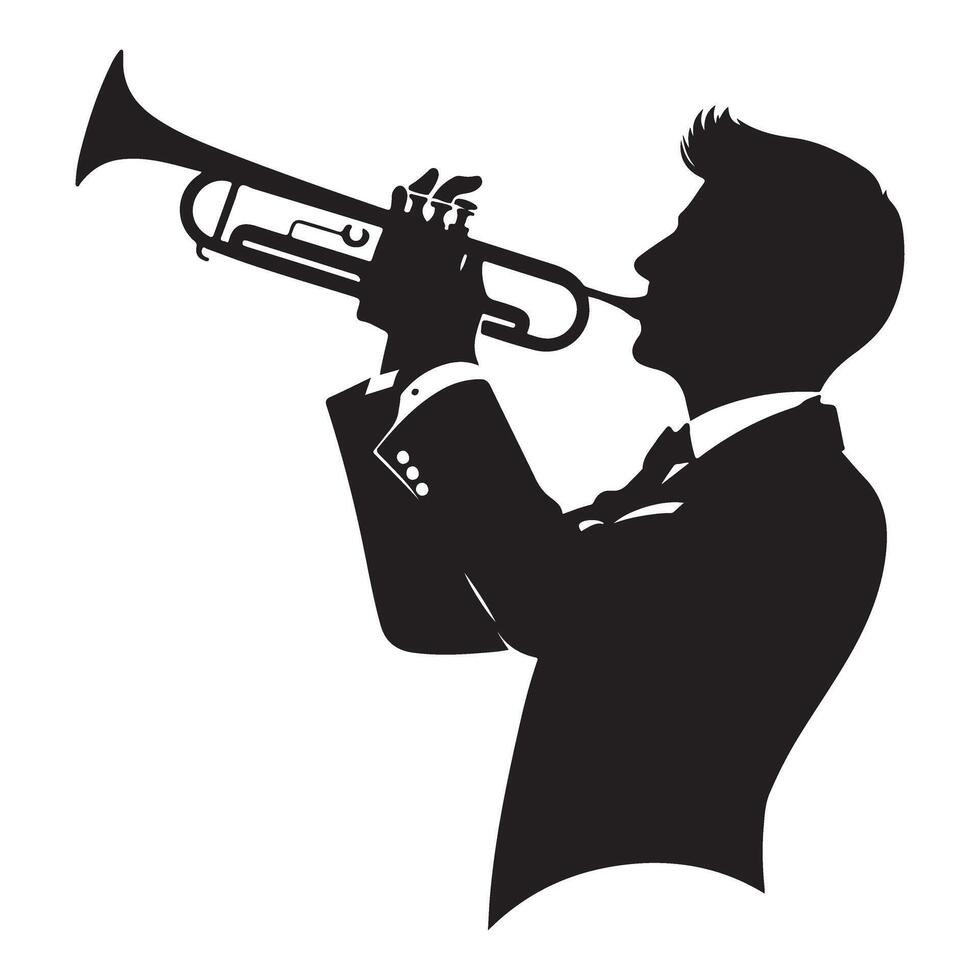 Trumpet player silhouette musical performance graphic design vector