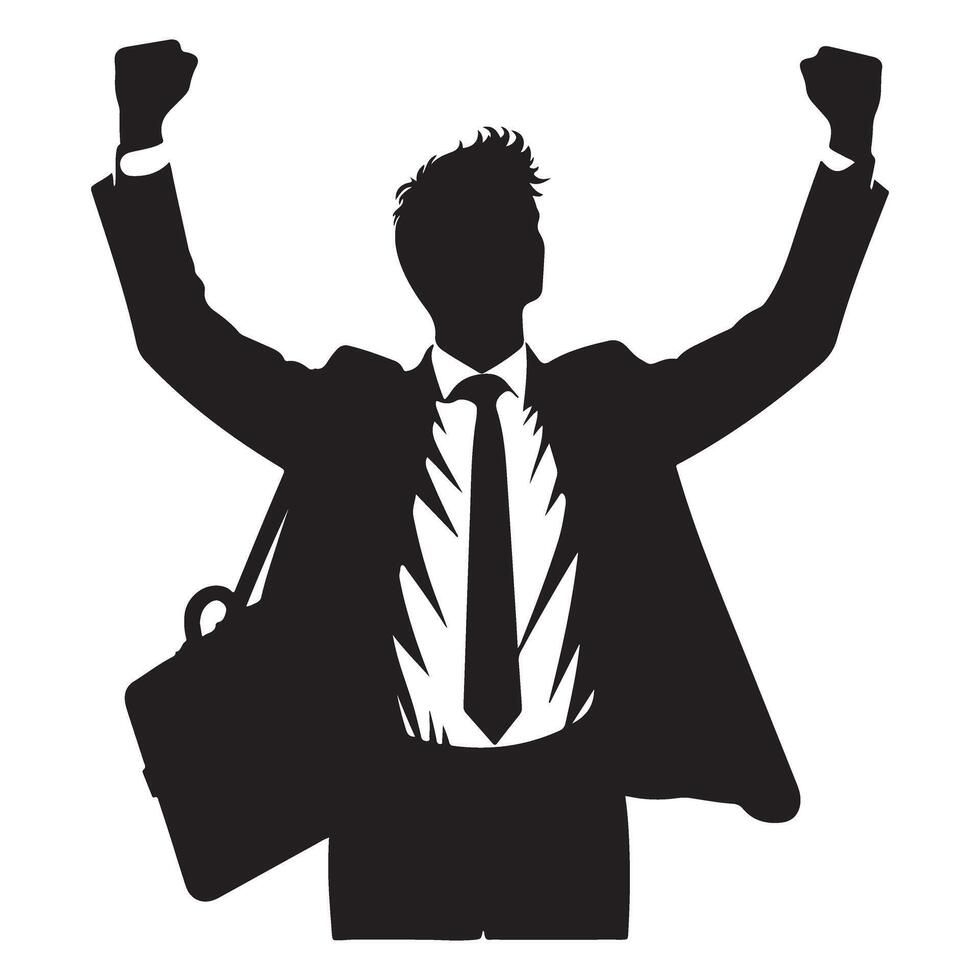 Silhouette Successful Businessman Celebrating Win with Briefcase Image vector