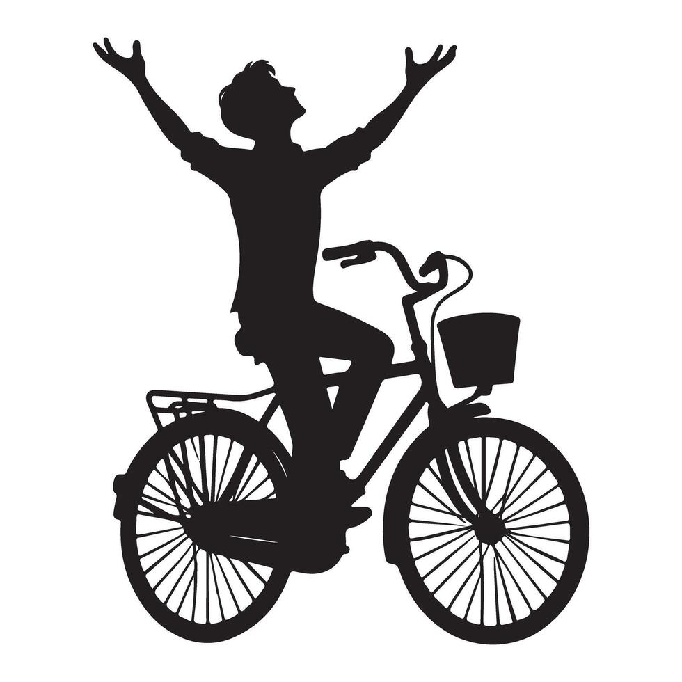 Man riding bicycle with arms raised silhouette illustration vector