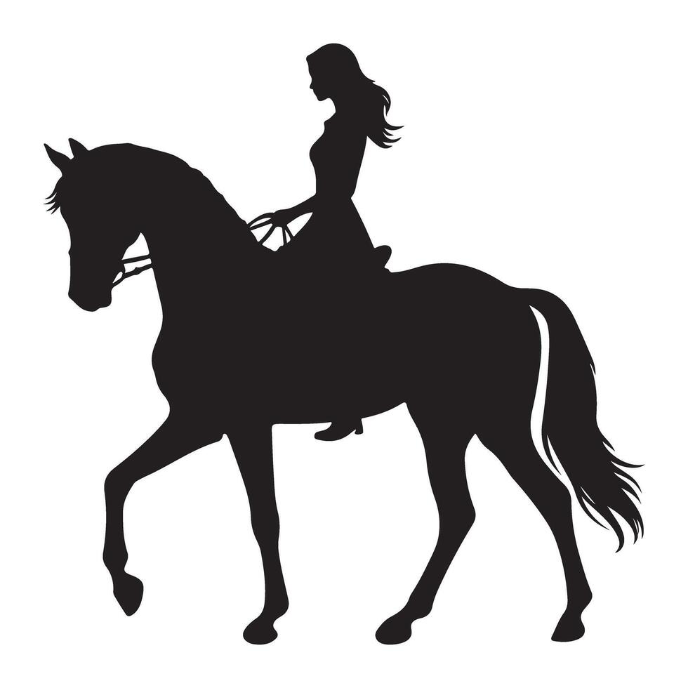 Equestrian Silhouette Graceful Woman Riding Horse Illustration Art vector