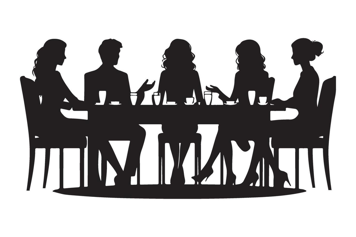 Silhouette Group of People Meeting at Table Illustration vector