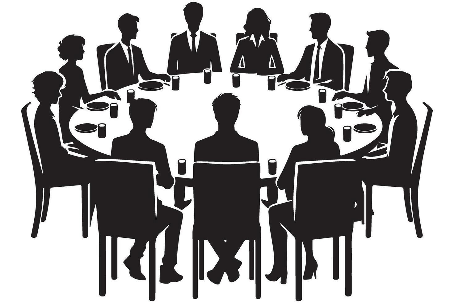 Business Meeting at Round Table Silhouette Graphic Illustration vector