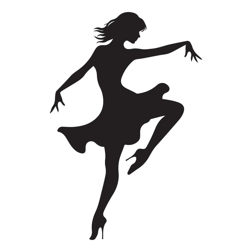 Dancing Woman Silhouette Illustration Graceful Dance Performance Style vector