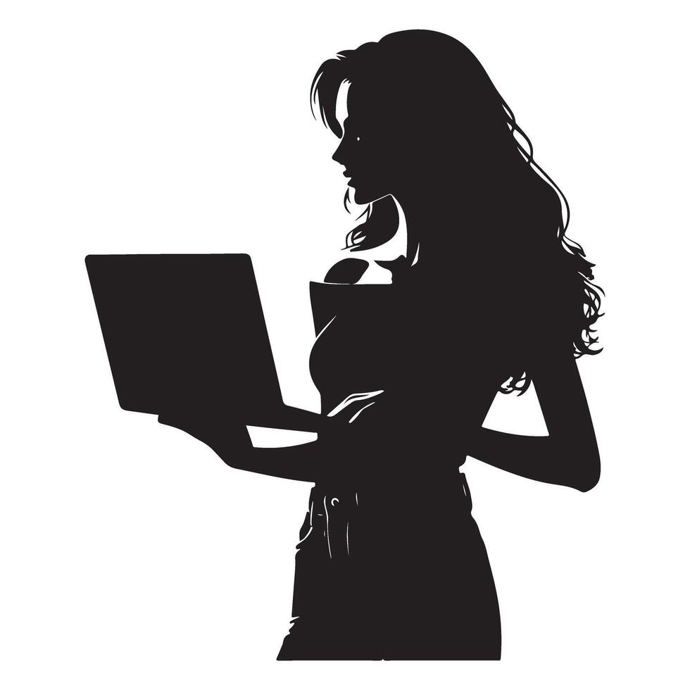 Professional Woman Using Laptop Silhouette Illustration for Business vector