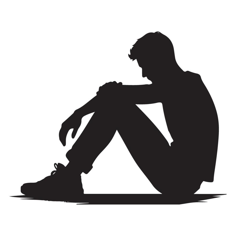 Silhouette of a Lonely Man Sitting on the Ground Illustration vector
