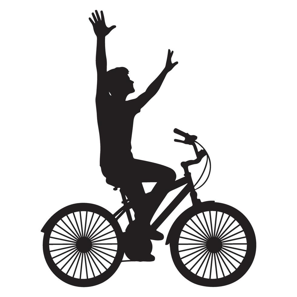 Silhouette of Joyful Bicyclist Riding Hands Up Illustration vector