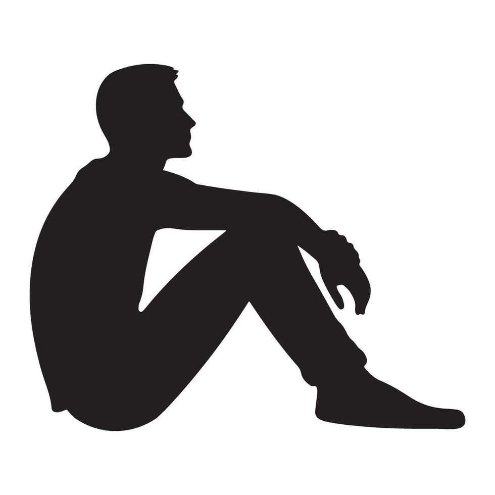 Thoughtful man sitting silhouette image for personal reflection vector