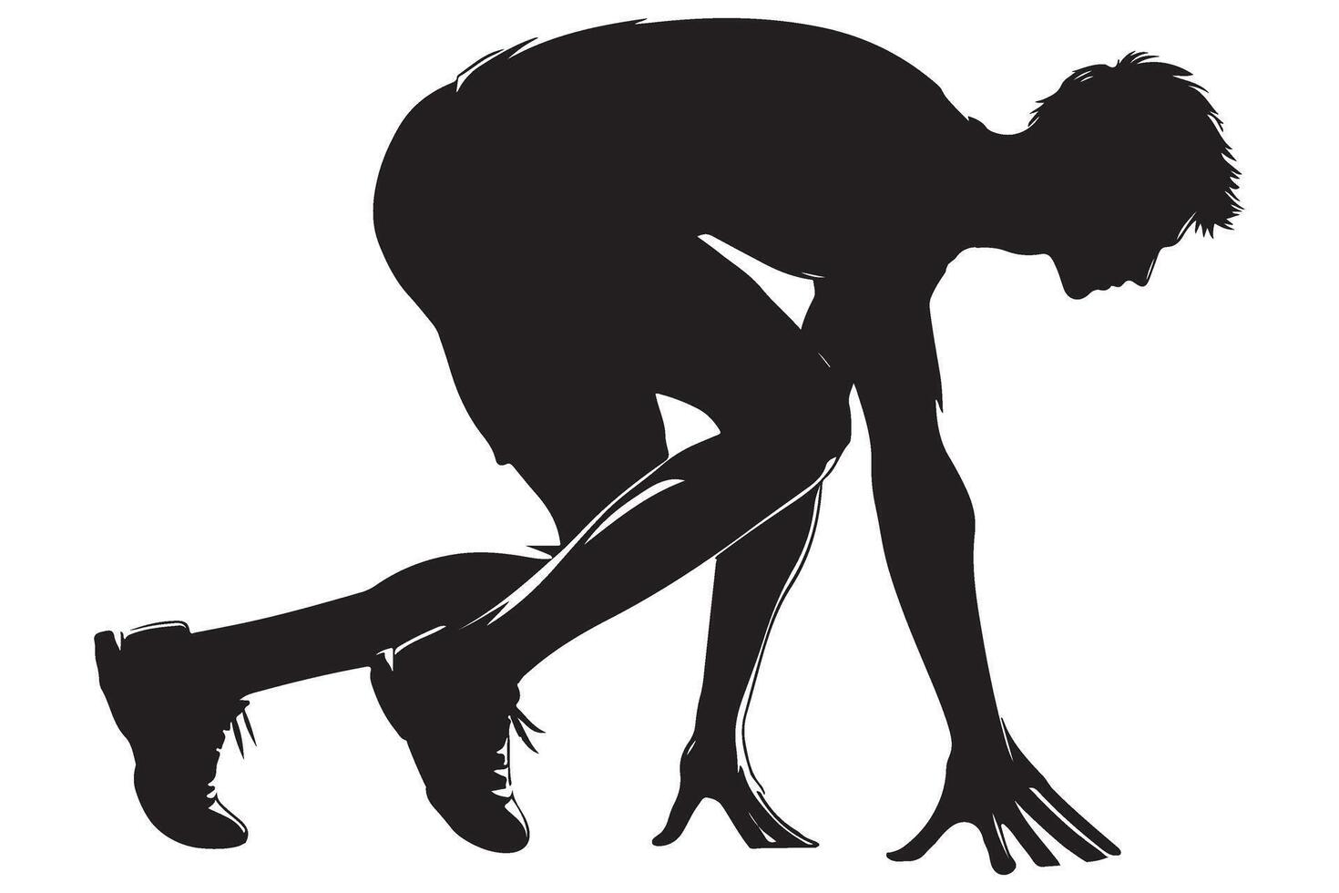 Silhouette Runner in Starting Position Ready for the Race vector