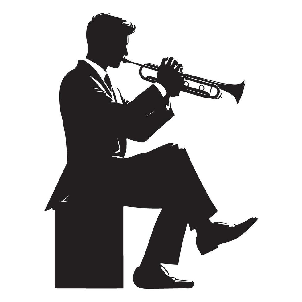 Silhouette of Jazz Trumpet Player in Black Suit Playing Music Illustration vector