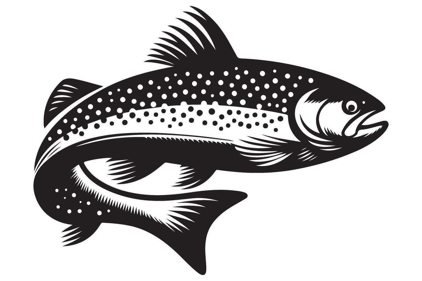 Detailed Trout Fish Silhouette Graphic Art Design vector