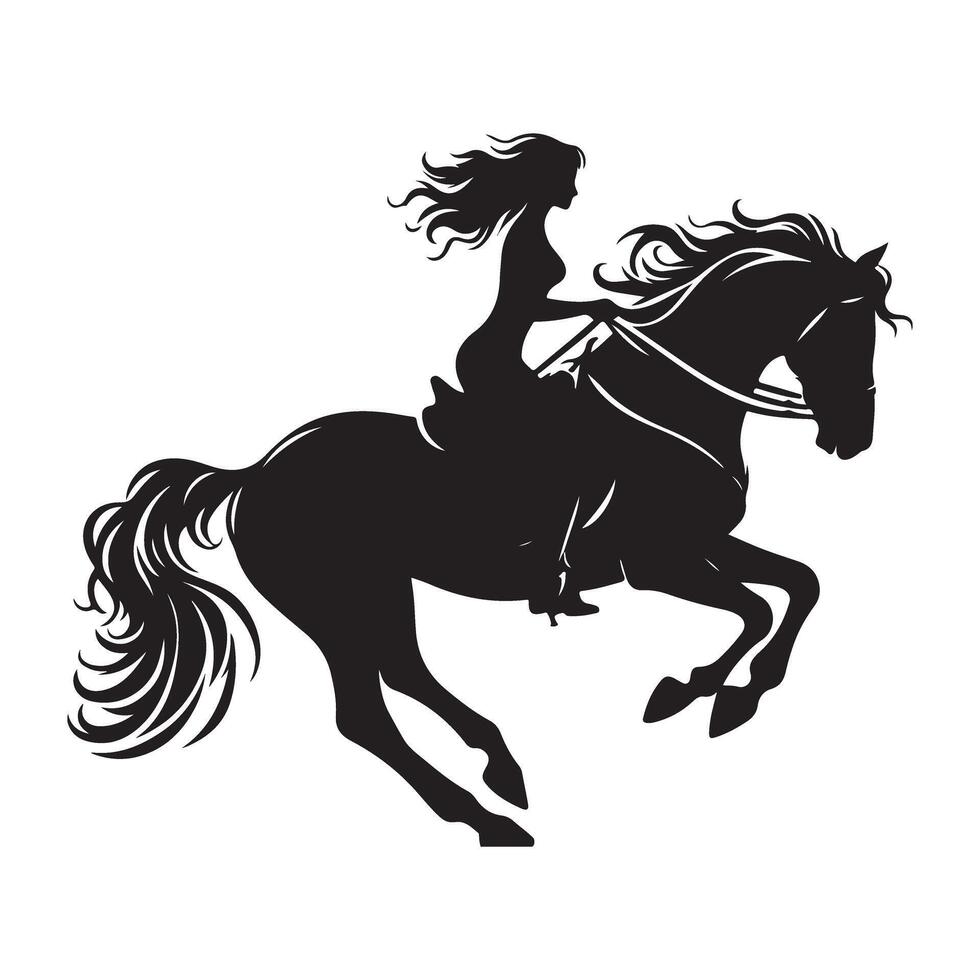 Beautiful Woman Silhouette Riding Galloping Horse Illustration Design vector