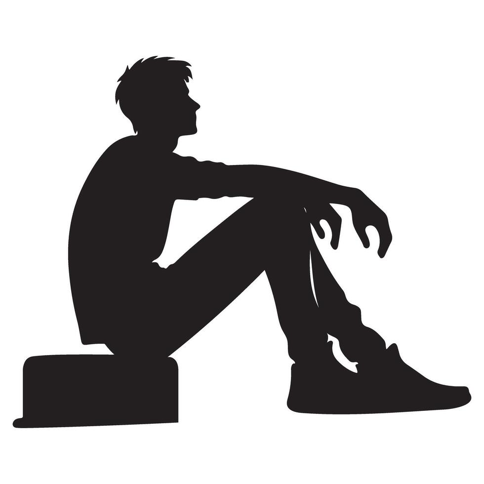 Silhouette of Sitting Man Contemplating Life and Future Choices Design vector