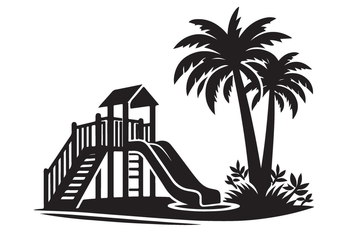 Tropical Playground with Palm Trees Silhouette Illustration for Kids vector