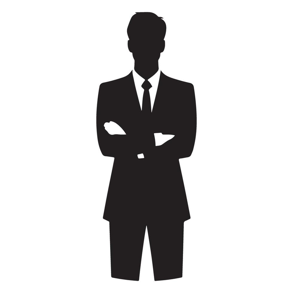 Confident businessman silhouette art standing with arms crossed vector