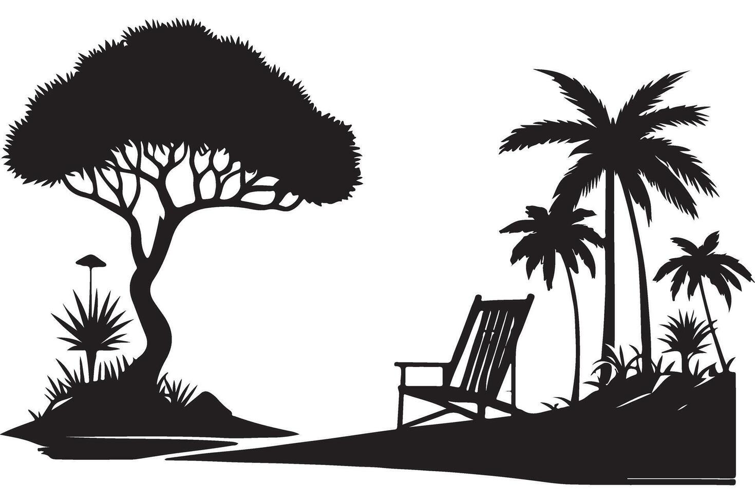Serene Beach Paradise Illustration Relaxing Tropical Vacation Scene vector