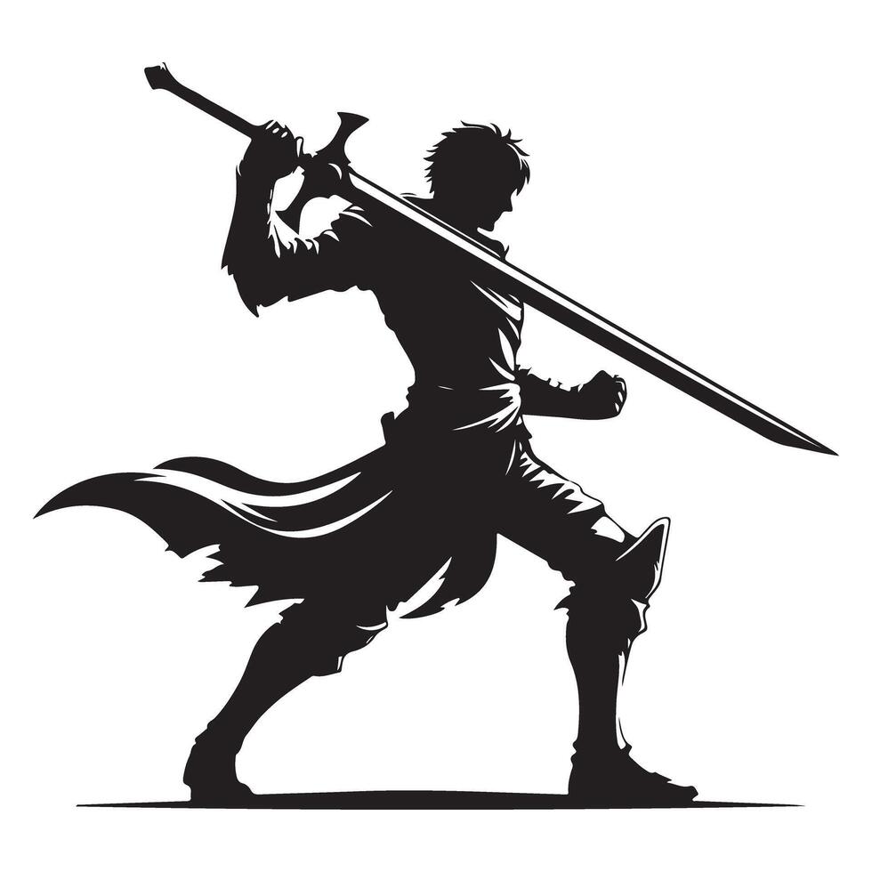 Warrior with Greatsword Silhouette Illustration for Fantasy Game Logo vector