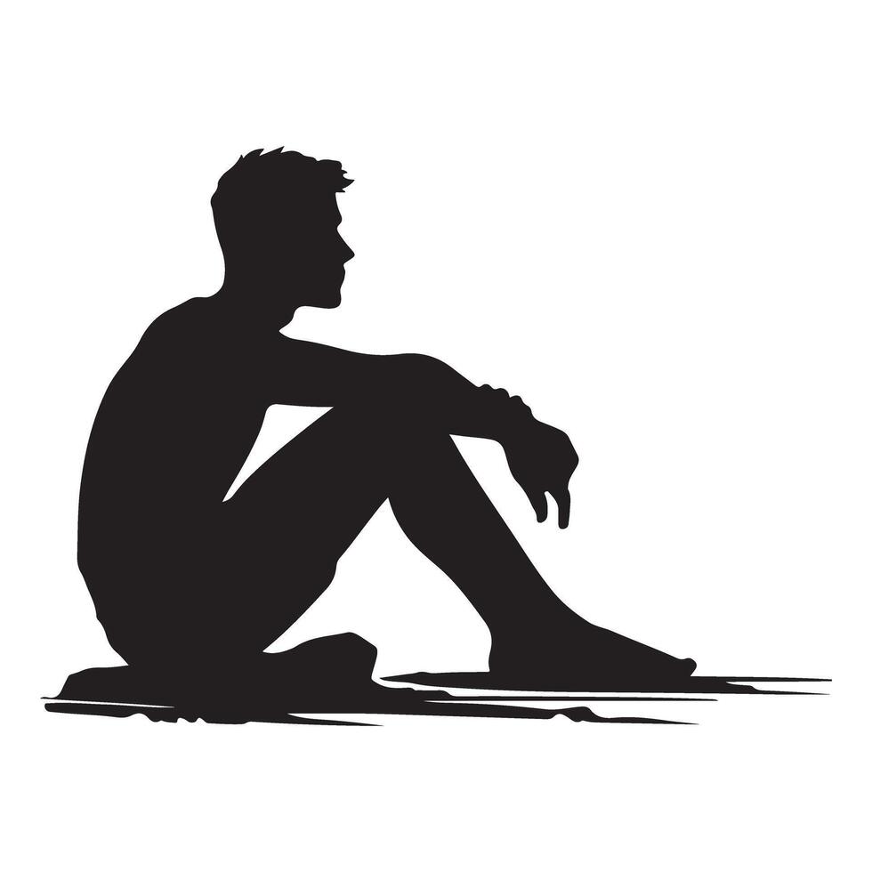 Silhouette Illustration of a Man Sitting on the Ground vector