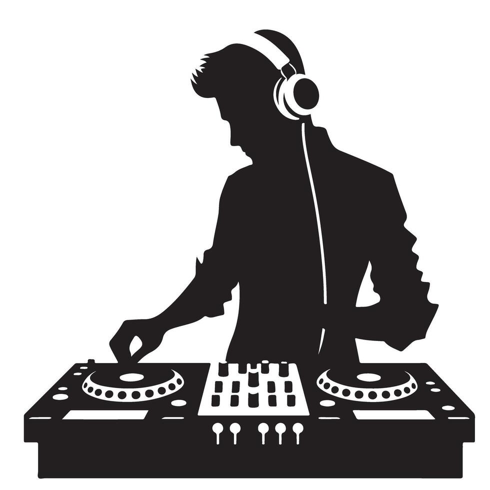 Cool DJ Silhouette Mixing Music Party Vibes and Entertainment vector