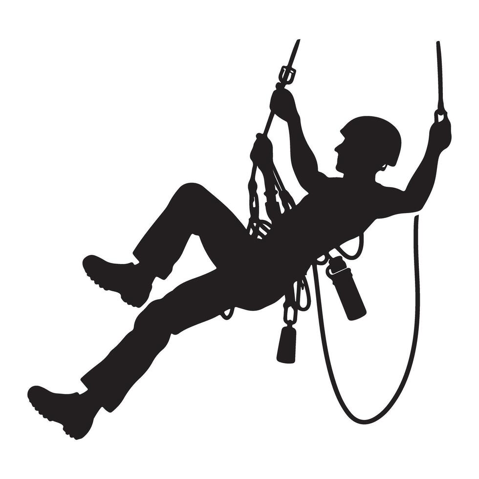 Silhouette Illustration of a Man Climbing Rope for Strength vector