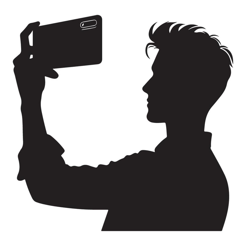 Silhouette of a Man Taking Selfie with Phone Illustration vector