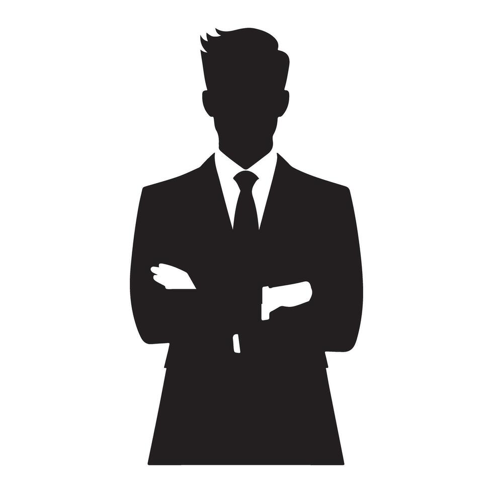 Confident Businessman Silhouette Illustration with Arms Crossed Design vector